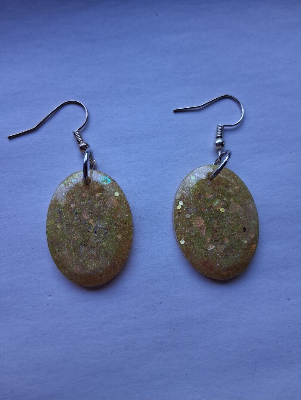 Hand Crafted Gold Glitter Oval Drop Earrings
